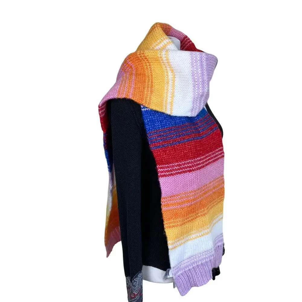 Old Navy Matching Hat and Scarf Set Rainbow Color Chunky Knit Sweater Fabric
